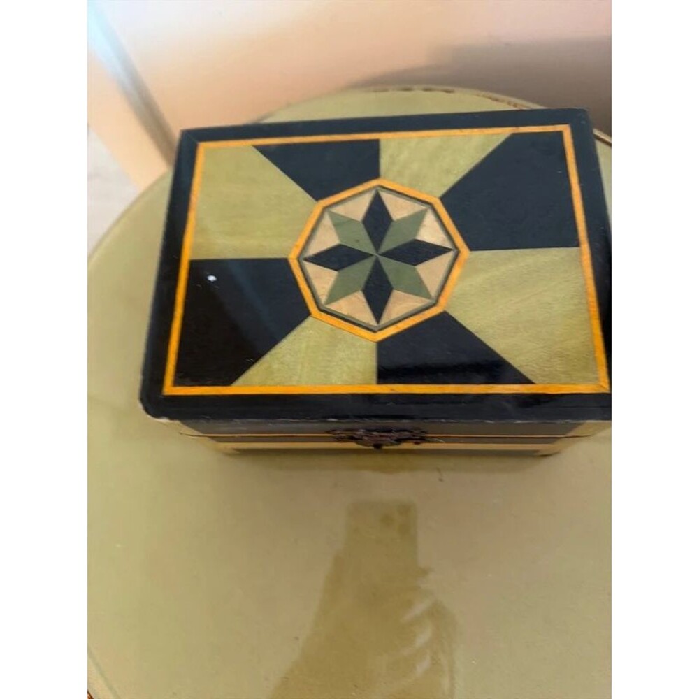 Inlaid Green Wood Jewelry Box Vintage
